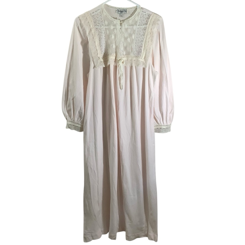 Christian Dior Vintage Lace Trim Nightgown Full-Length Dress Lingerie
